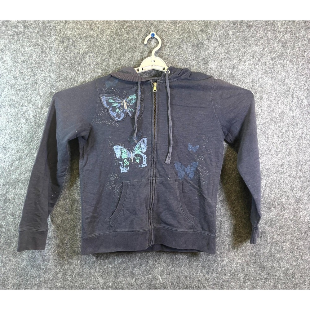 Sonoma Hoodie Women's M Blue Cotton Full-Zip Butterfly Print Hooded Drawstring